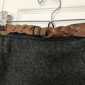 Hermes Grey Wool Skirt w/ Leather Trim